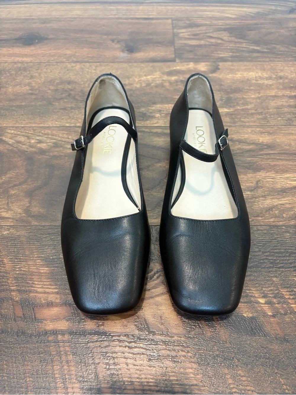 Lookie Atelier Mary Jane Flats Square Toe Black Leather Size 37